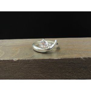 Size 6.25 Sterling Silver Cubic Zirconia Fancy Single Gem Band Ring Vintage